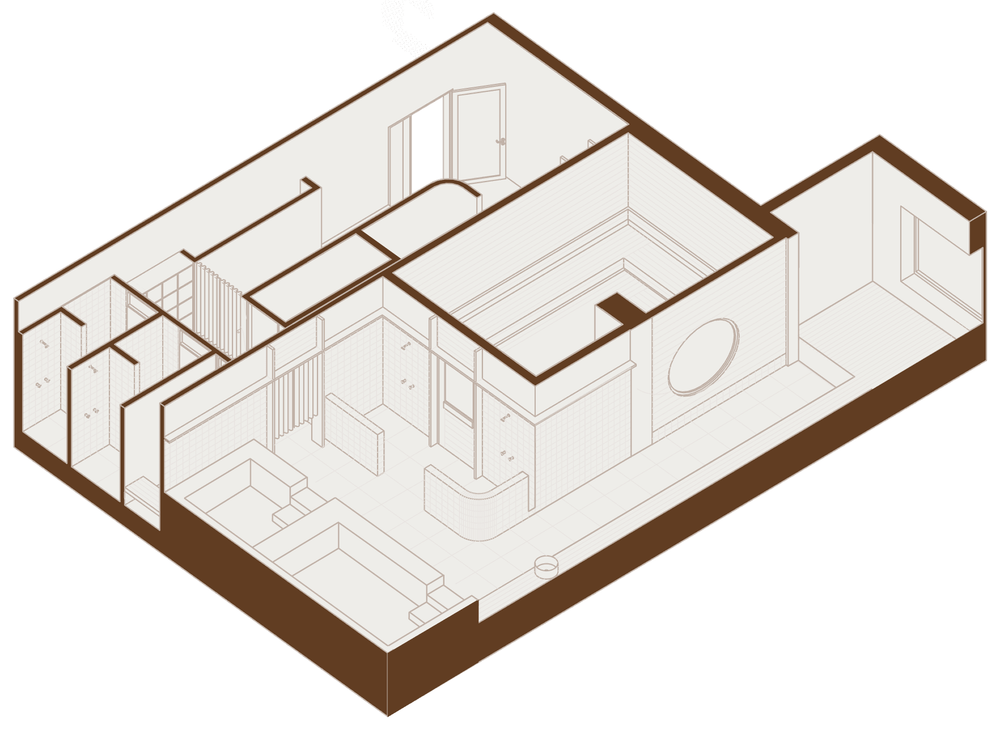 Axonometric floor plan of the bathhouse